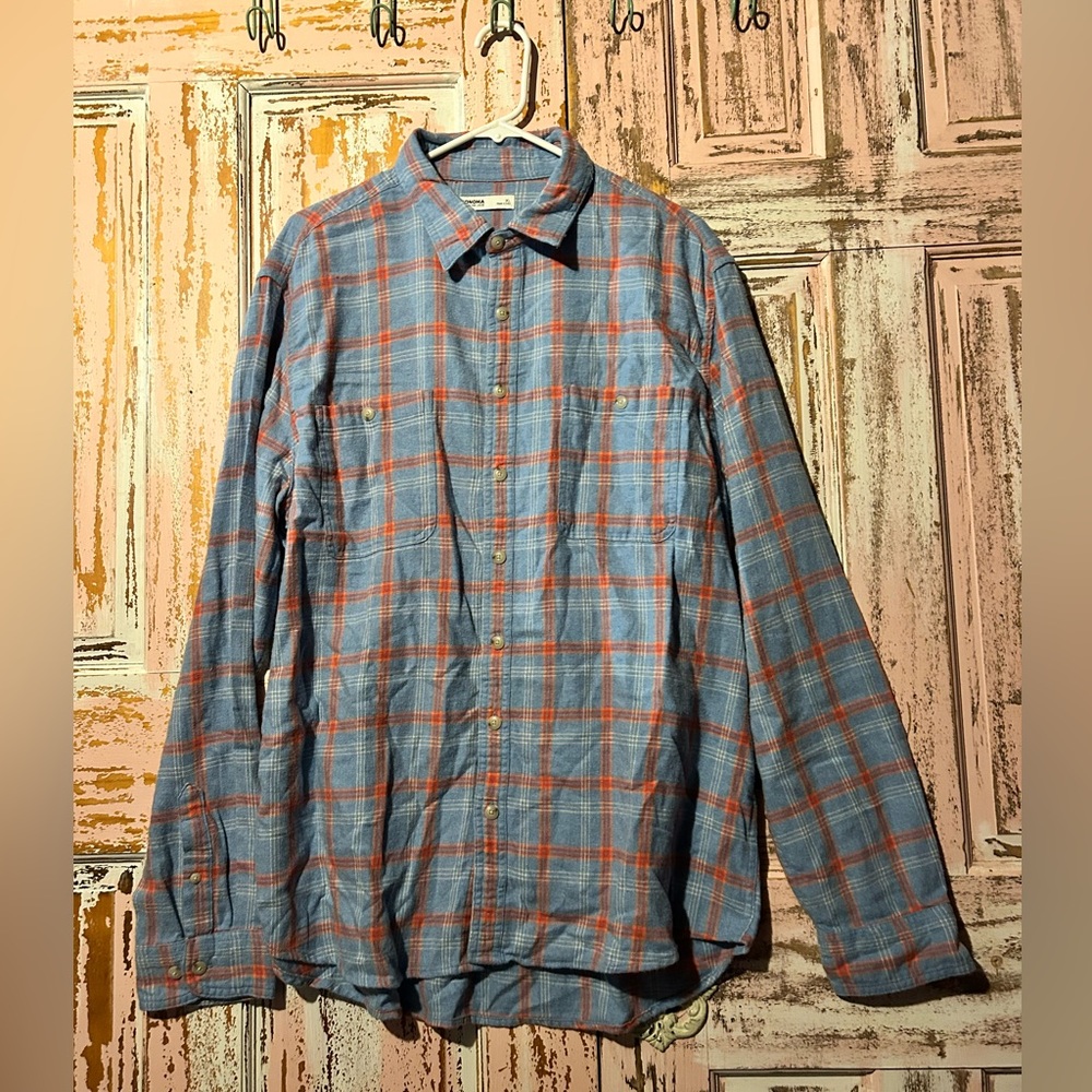 Sonoma Blue and Orange Plaid Button Down Shirt